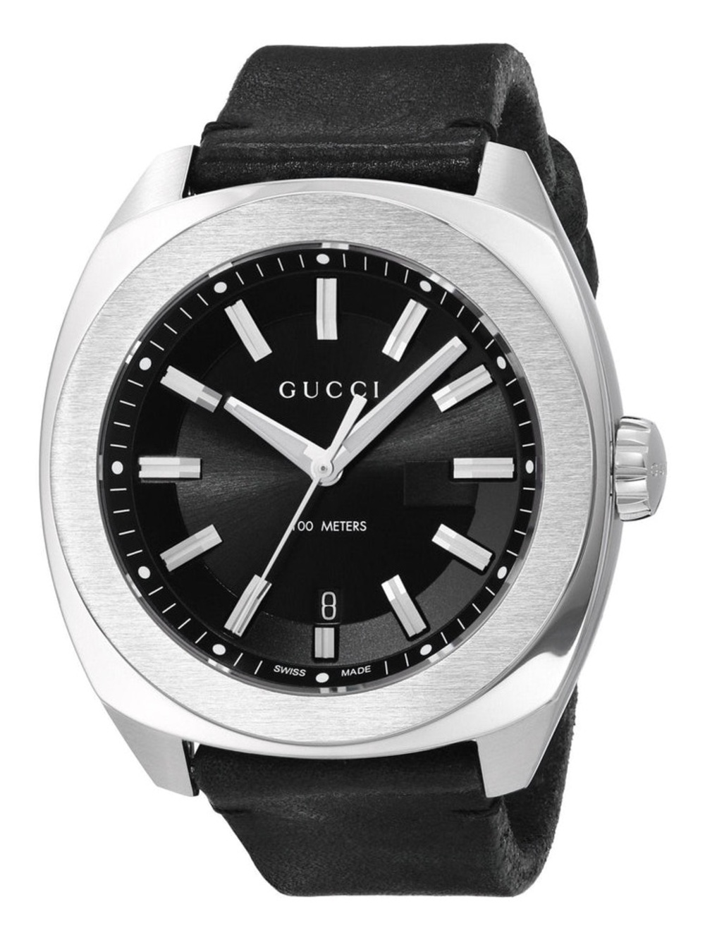 Gucci Black Dial Stainless Steel Case Watch with Black Strap